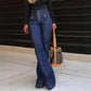 High-Waist Jeans mit Knopfleiste – Figurbetonte Schlaghose für Damen 👖✨🔥Kauf 2 Artikel versandkostenfrei
