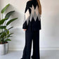 Modische Farbe-Blocking-Set aus Pullover und Hose mit Rautenmuster