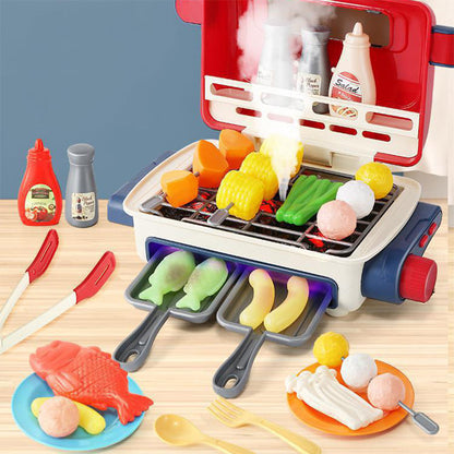🍖✨ BBQ-Grill-Spielset für Kinder – Realistische Rauch- und Soundeffekte mit 8 Spielzeug-Lebensmitteln für fantasievolles Spielen 🎵👧🧑