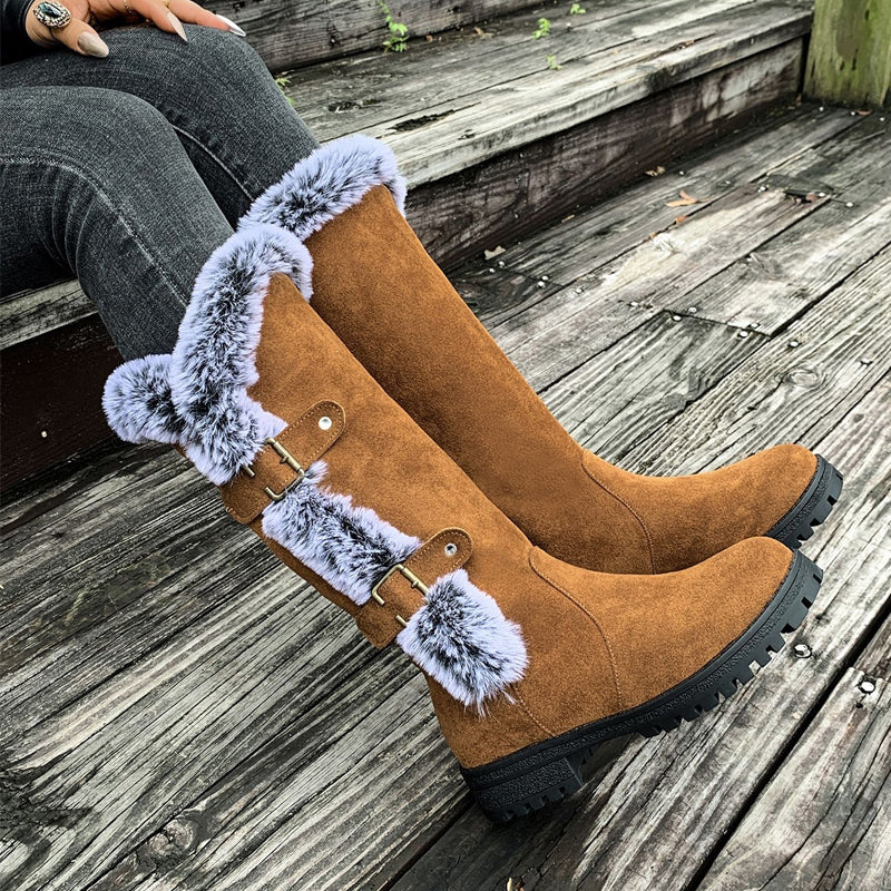 Damen Schneestiefel in mittlerer Wadenhöhe mit dicker Kunstplüsch-Fütterung