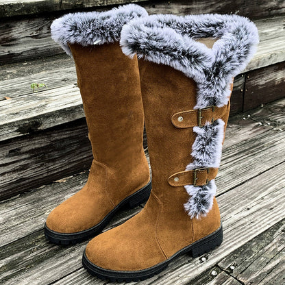 Damen Schneestiefel in mittlerer Wadenhöhe mit dicker Kunstplüsch-Fütterung