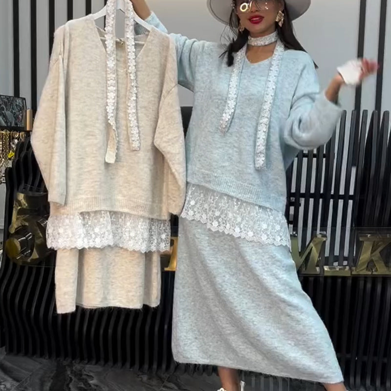 2-teiliges Set aus Strickpullover und Rock für Damen