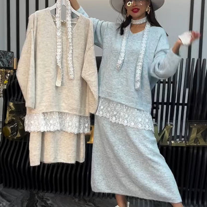 2-teiliges Set aus Strickpullover und Rock für Damen
