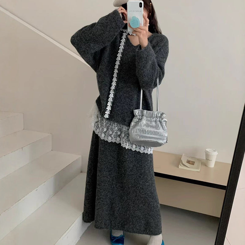 2-teiliges Set aus Strickpullover und Rock für Damen