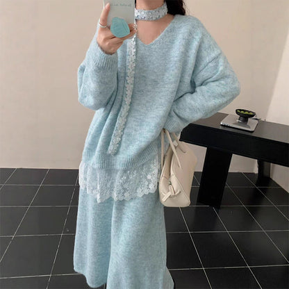 2-teiliges Set aus Strickpullover und Rock für Damen