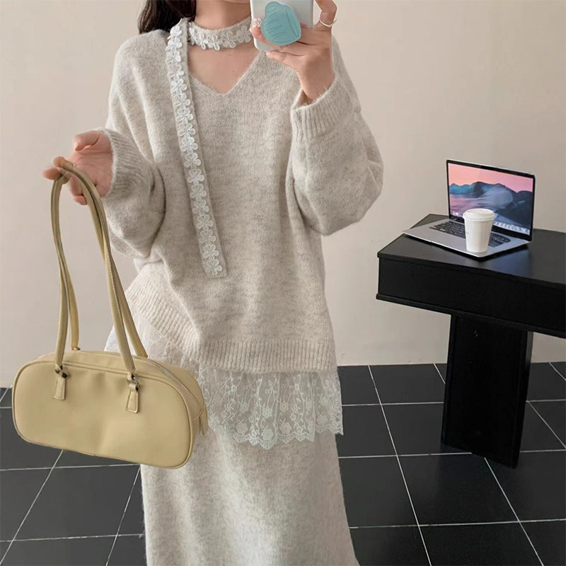 2-teiliges Set aus Strickpullover und Rock für Damen