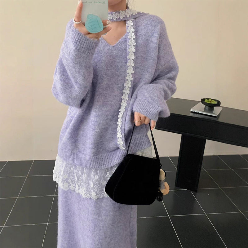 2-teiliges Set aus Strickpullover und Rock für Damen