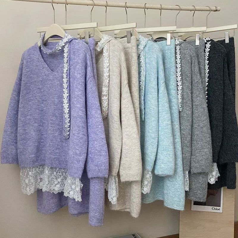 2-teiliges Set aus Strickpullover und Rock für Damen