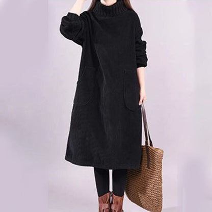 Hochgeschlossenes, lockeres Maxikleid aus Cord für Damen