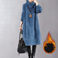 Hochgeschlossenes, lockeres Maxikleid aus Cord für Damen