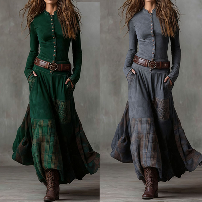Vintage-Kleid mit Stehkragen und Knöpfen