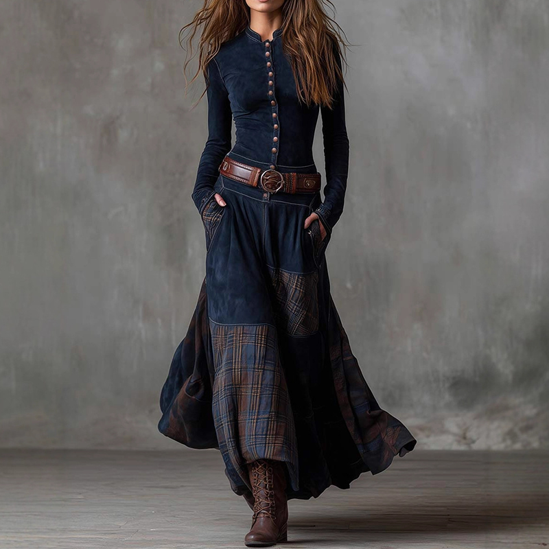 Vintage-Kleid mit Stehkragen und Knöpfen