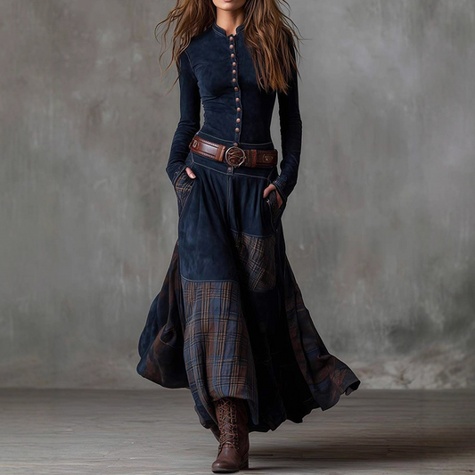 Vintage-Kleid mit Stehkragen und Knöpfen