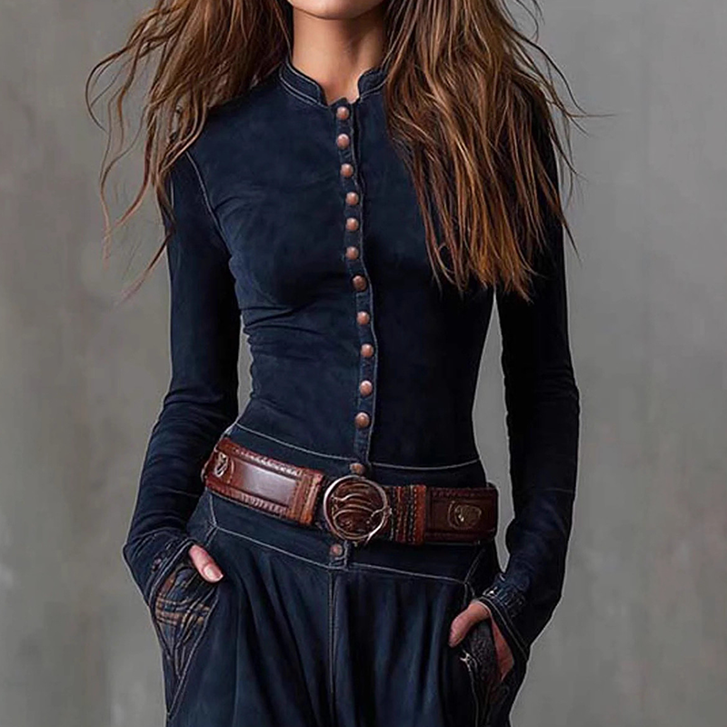 Vintage-Kleid mit Stehkragen und Knöpfen