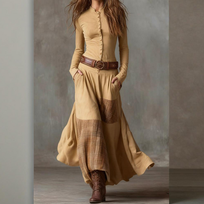 Vintage-Kleid mit Stehkragen und Knöpfen