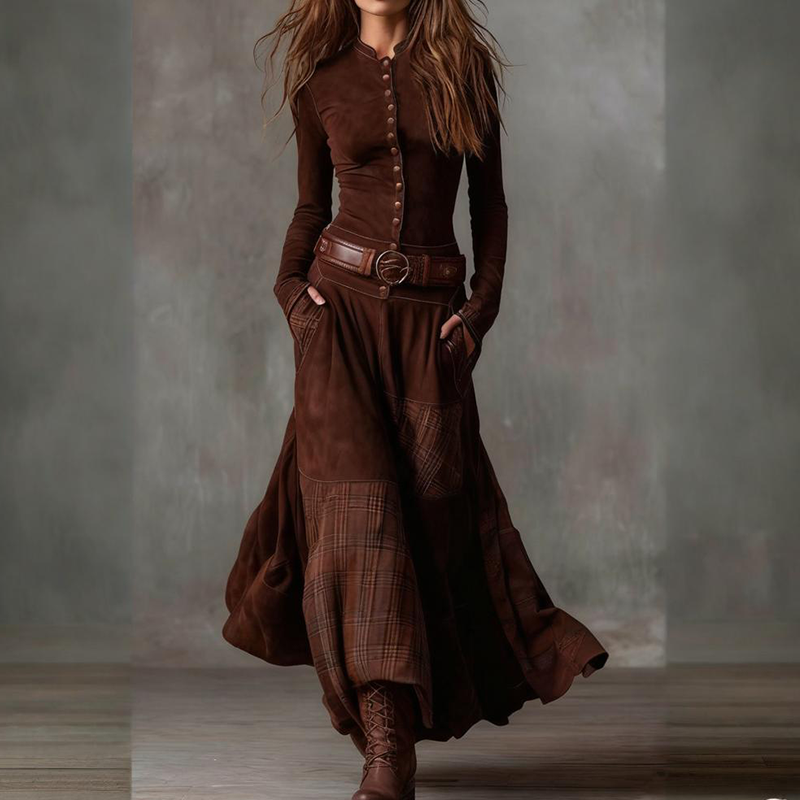 Vintage-Kleid mit Stehkragen und Knöpfen