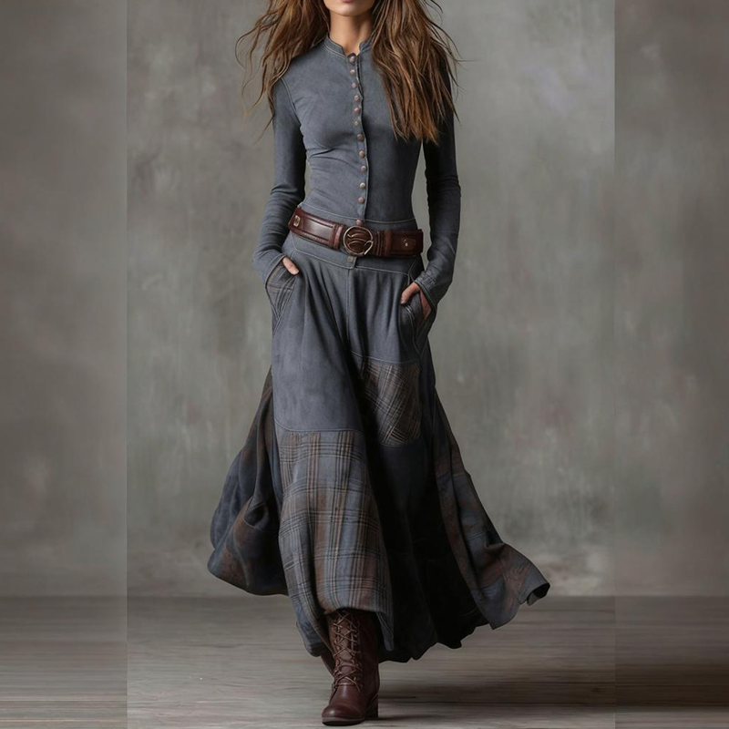 Vintage-Kleid mit Stehkragen und Knöpfen