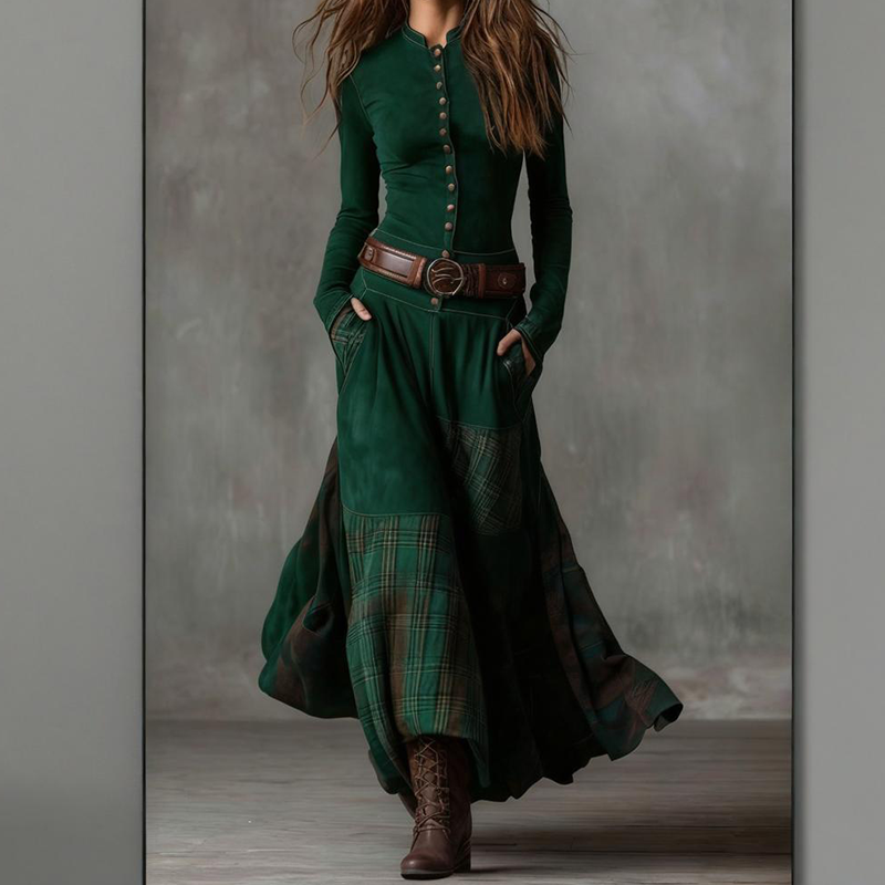 Vintage-Kleid mit Stehkragen und Knöpfen