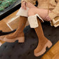 Damen Overknee-Stiefel mit Umschlag und Plüschfutter
