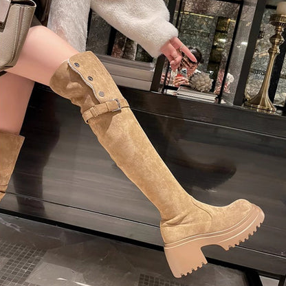 Damen Overknee-Stiefel mit Umschlag und Plüschfutter