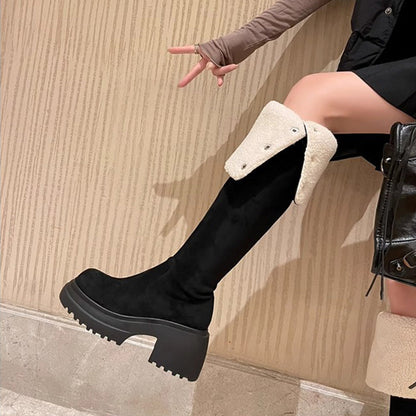 Damen Overknee-Stiefel mit Umschlag und Plüschfutter