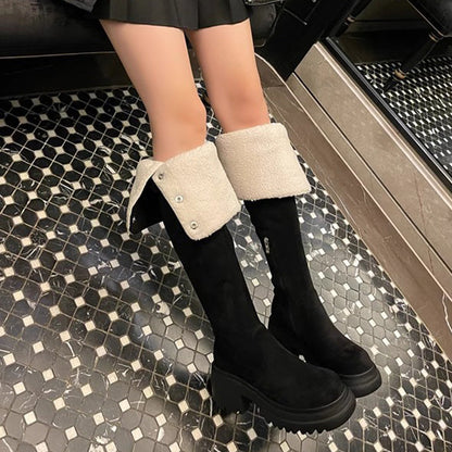 Damen Overknee-Stiefel mit Umschlag und Plüschfutter