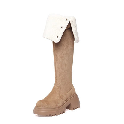 Damen Overknee-Stiefel mit Umschlag und Plüschfutter