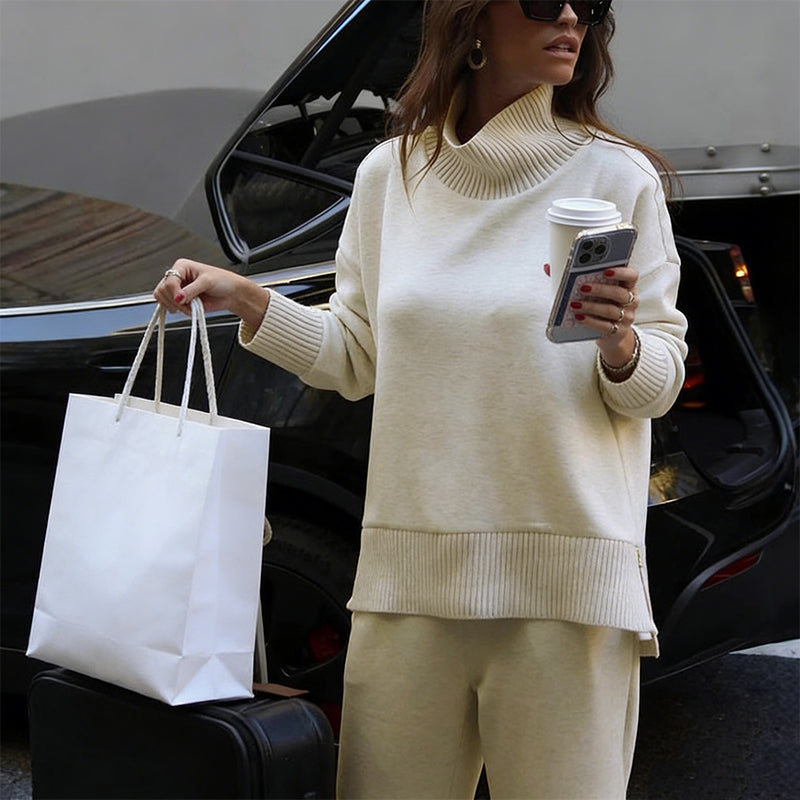 Sweatshirt mit hohem Kragen und seitlichem Reißverschluss & Hose im Set🔥Kauf 2 Artikel versandkostenfrei