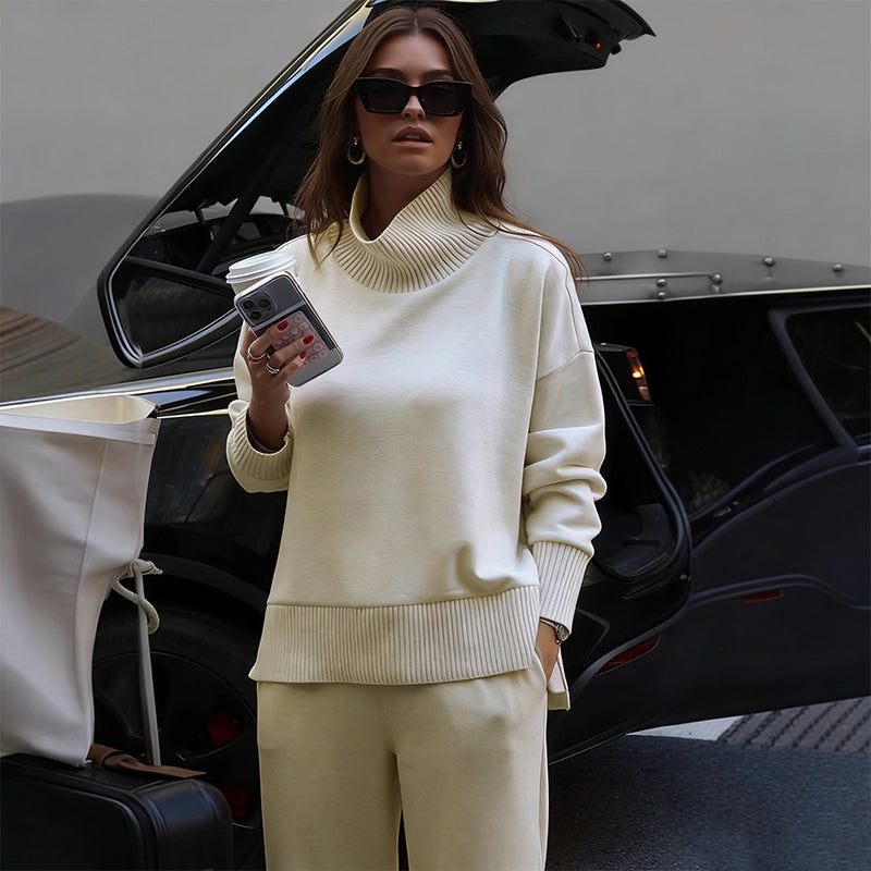 Sweatshirt mit hohem Kragen und seitlichem Reißverschluss & Hose im Set🔥Kauf 2 Artikel versandkostenfrei