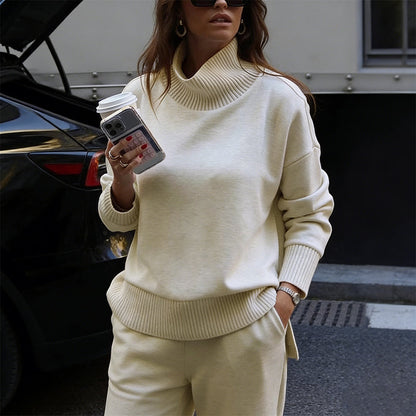 Sweatshirt mit hohem Kragen und seitlichem Reißverschluss & Hose im Set🔥Kauf 2 Artikel versandkostenfrei