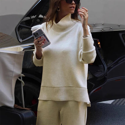 Sweatshirt mit hohem Kragen und seitlichem Reißverschluss & Hose im Set🔥Kauf 2 Artikel versandkostenfrei