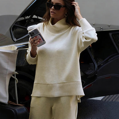 Sweatshirt mit hohem Kragen und seitlichem Reißverschluss & Hose im Set🔥Kauf 2 Artikel versandkostenfrei