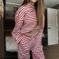 Gestreiftes 2-teiliges Loungewear-Set für Damen mit langen Ärmeln