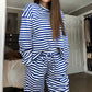 Gestreiftes 2-teiliges Loungewear-Set für Damen mit langen Ärmeln