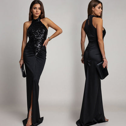 Wunderschönes Neckholderkleid mit Schlitz und Pailletten für Damen