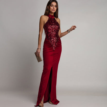 Wunderschönes Neckholderkleid mit Schlitz und Pailletten für Damen