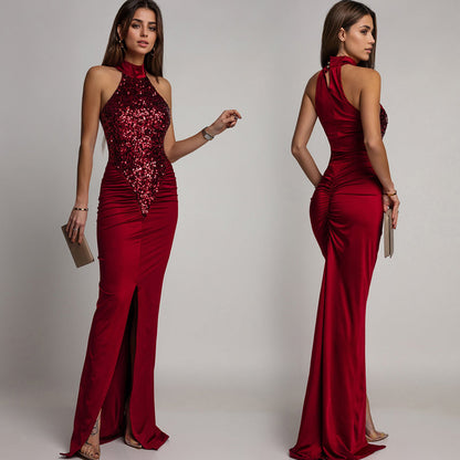 Wunderschönes Neckholderkleid mit Schlitz und Pailletten für Damen