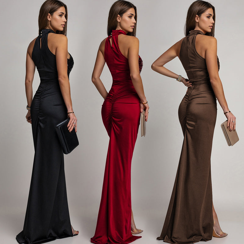 Wunderschönes Neckholderkleid mit Schlitz und Pailletten für Damen