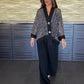 2-teiliges Set aus Damen-Strickjacke mit V-Ausschnitt und Pailletten sowie weit geschnittener Hose