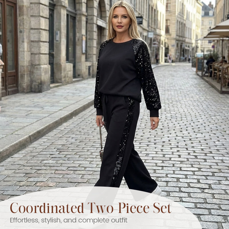 Sweatshirt- und Hosen-Set für Damen mit Paillettenbesatz