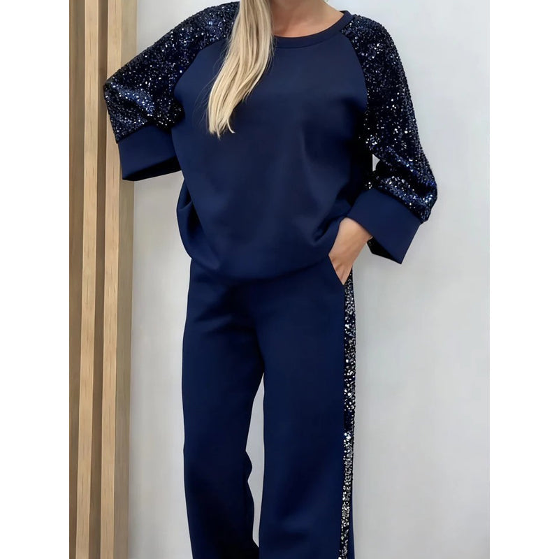 Sweatshirt- und Hosen-Set für Damen mit Paillettenbesatz