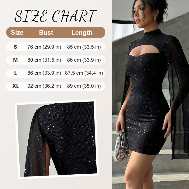 Ausgeschnittenes, geripptes Kleid für Damen mit Chiffon-Cape🔥Kauf 2 Artikel versandkostenfrei