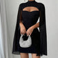Ausgeschnittenes, geripptes Kleid für Damen mit Chiffon-Cape🔥Kauf 2 Artikel versandkostenfrei