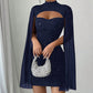 Ausgeschnittenes, geripptes Kleid für Damen mit Chiffon-Cape🔥Kauf 2 Artikel versandkostenfrei