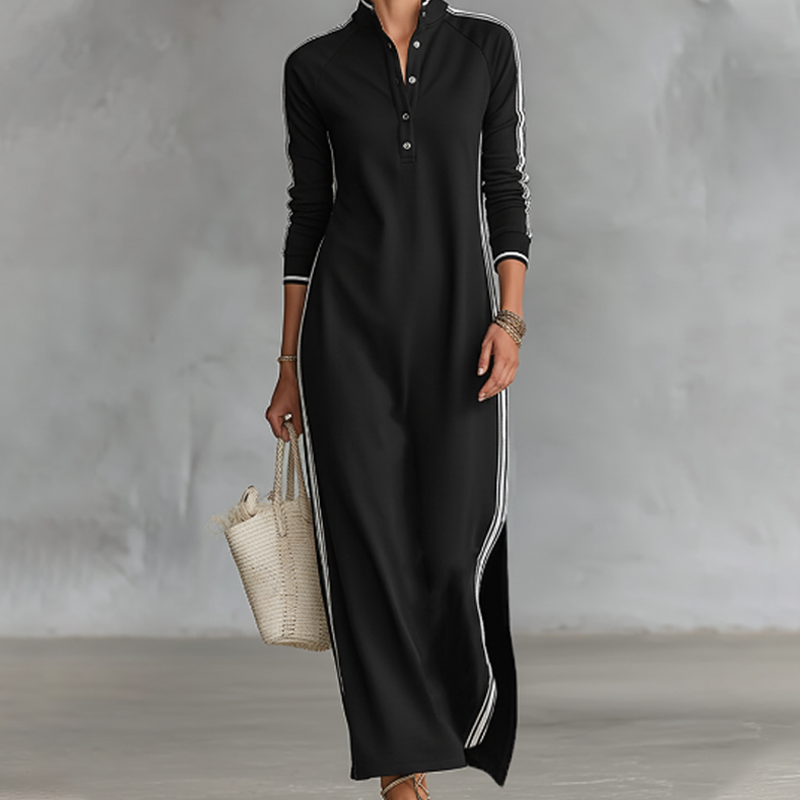 👗✨ Minimalistisches Button-Down-Kleid mit Kontrastbesatz