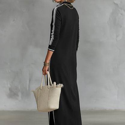 👗✨ Minimalistisches Button-Down-Kleid mit Kontrastbesatz