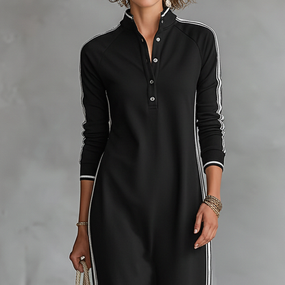 👗✨ Minimalistisches Button-Down-Kleid mit Kontrastbesatz