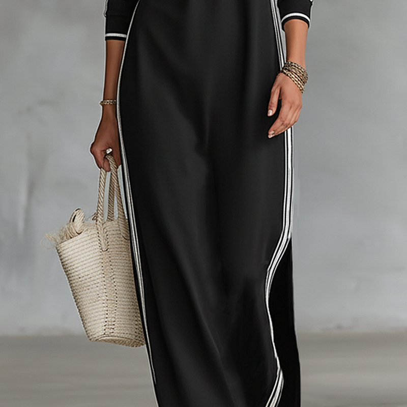 👗✨ Minimalistisches Button-Down-Kleid mit Kontrastbesatz
