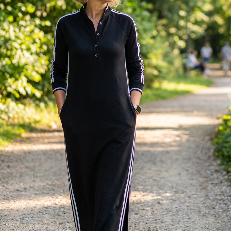 👗✨ Minimalistisches Button-Down-Kleid mit Kontrastbesatz