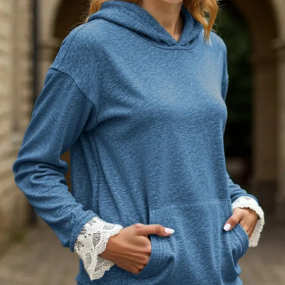 Damen Langarm-Hoodie mit Spitzenbesatz